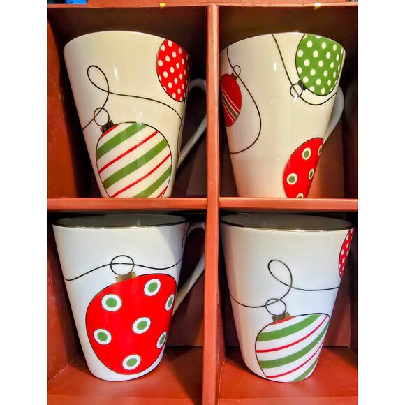 Lenox Merry & Bright Christmas Mugs Set of 12 Ornament Design Holiday China Cups - Picture 1 of 7